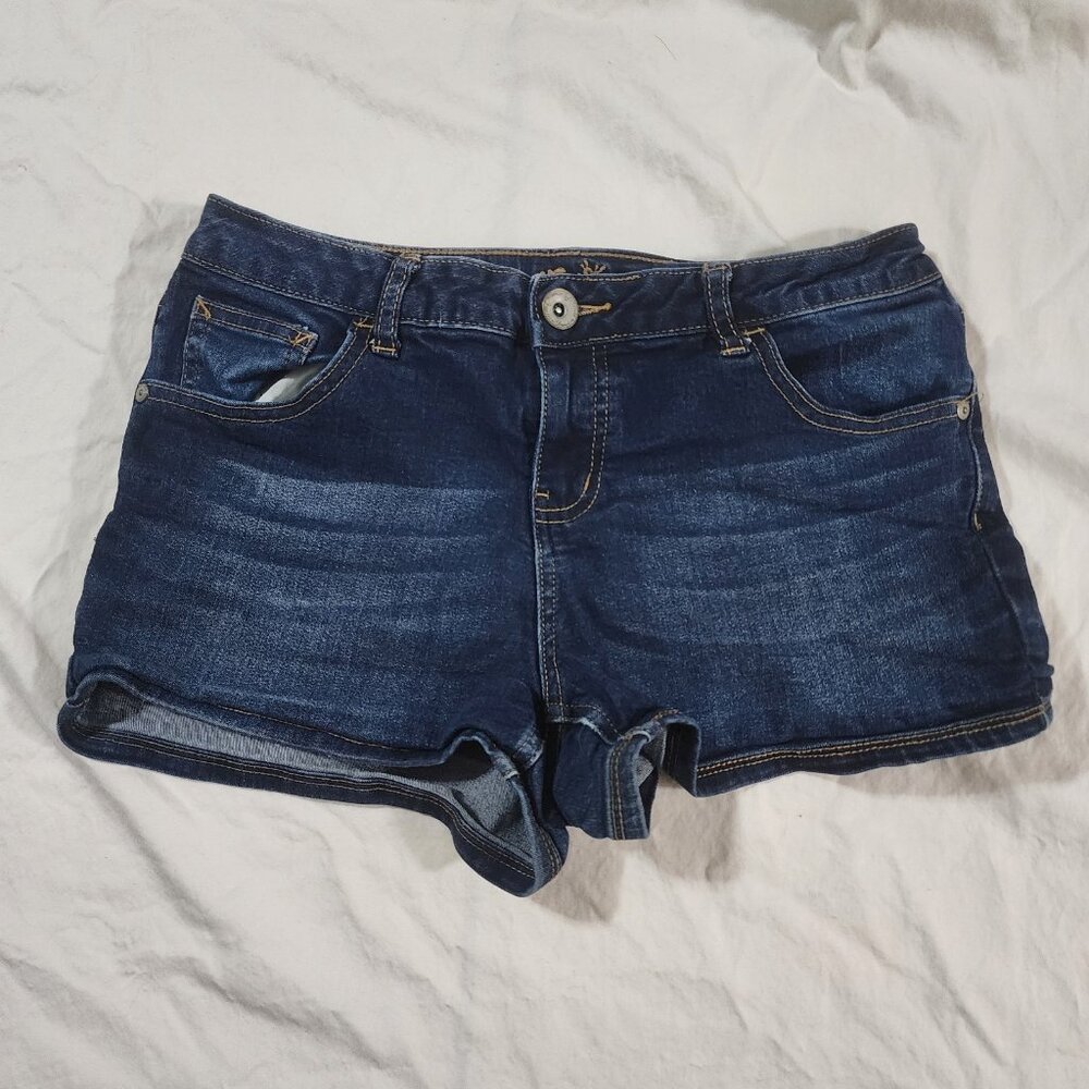 Justice Girls Denim Blue Jean Shorts Zip Front 5-Pocket Size 16R